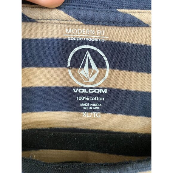 Volcom Mens Modern Fit Striped T-Shirt XL Blue Beige Casual Short Sleeve Cotton - Picture 4 of 7